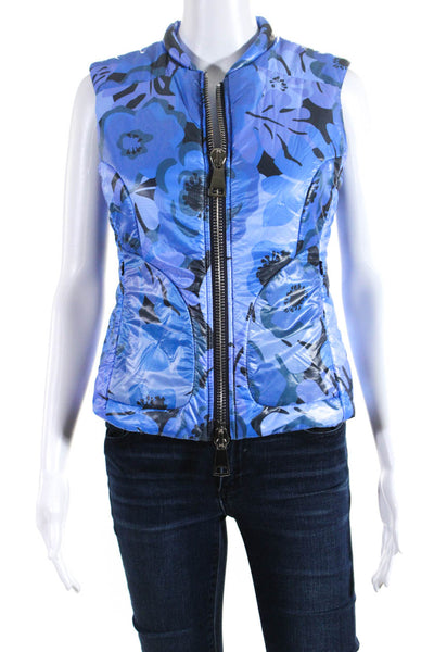 Madonna Di Campiglio Women's Camouflage Print Full Zip Puffer Vest Blue Size 40