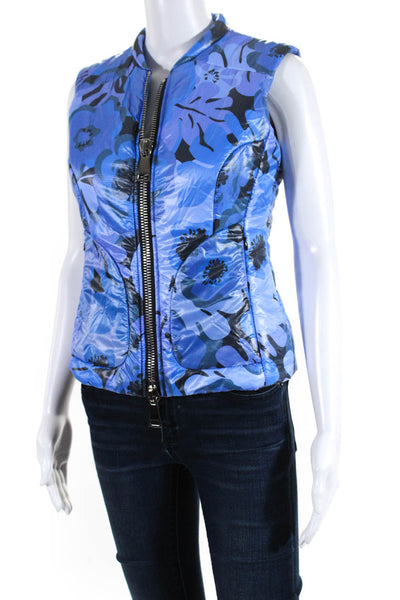 Madonna Di Campiglio Women's Camouflage Print Full Zip Puffer Vest Blue Size 40