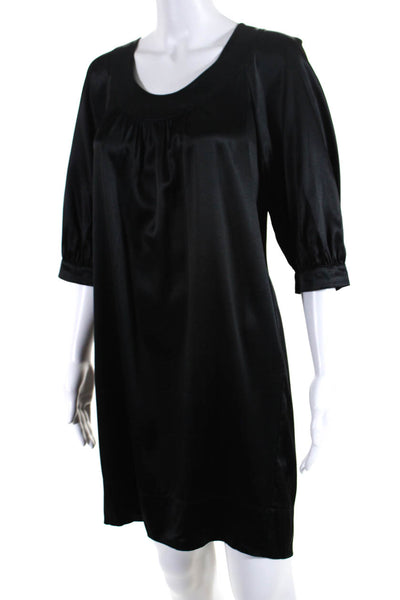 Vince Women's Silk Long Sleeve Scoop Neck Shift Dress Black Size S