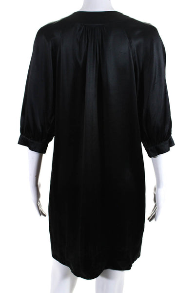 Vince Women's Silk Long Sleeve Scoop Neck Shift Dress Black Size S