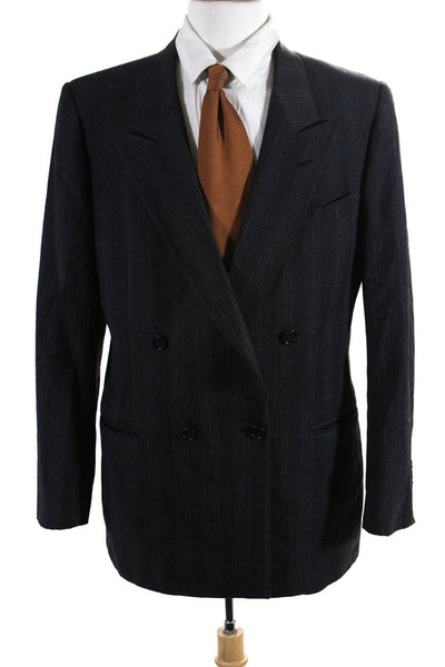 Pierre Cardin Paris Mens Plaid Four Button Peak Lapel Blazer Jacket Gray Size L