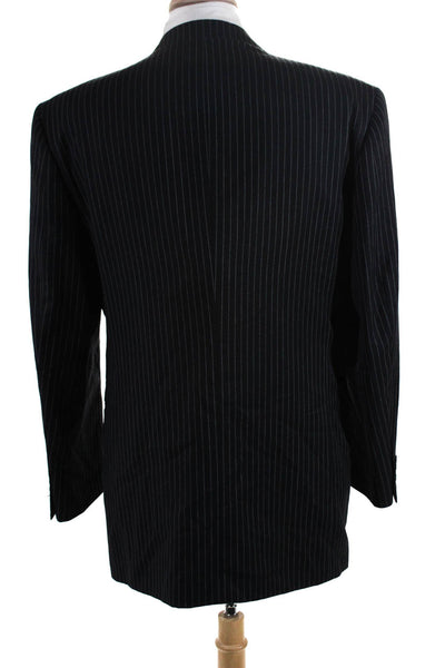 Phat Farm Mens 100% Wool Pinstripe Four Button Suit Blazer Black White Size 42R