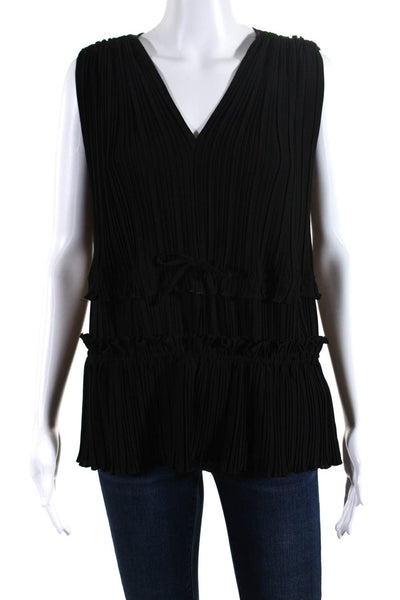 3.1 Phillip Lim Womens Sleeveless Textured Drawstring V-Neck Blouse Black Size 8