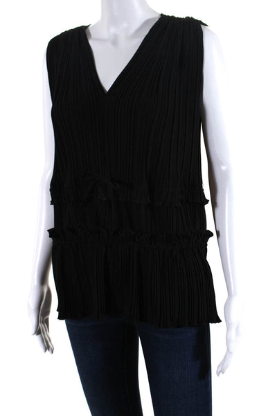 3.1 Phillip Lim Womens Sleeveless Textured Drawstring V-Neck Blouse Black Size 8