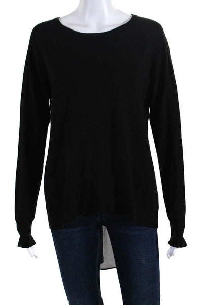 Karen Millen Womens Long Sleeve Sheer Asymmetrical Back Blouse Top Black Size 4