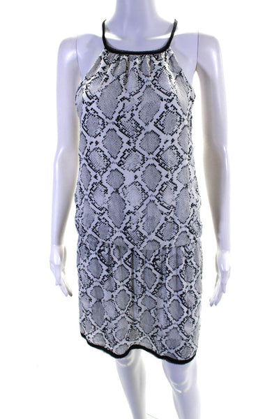 Vix Paula Hermanny Womens Snakeskin Print Blouson Short Dress Gray White Size L