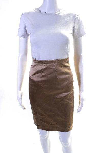 Agnes B Womens Satin Pleated Waist Knee Length Lined Pencil Skirt Brown Size 36