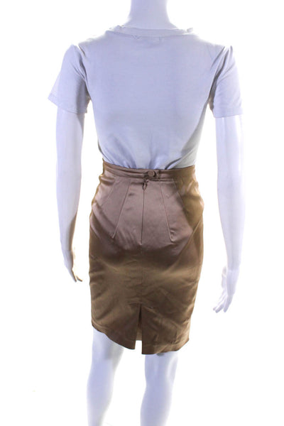 Agnes B Womens Satin Pleated Waist Knee Length Lined Pencil Skirt Brown Size 36
