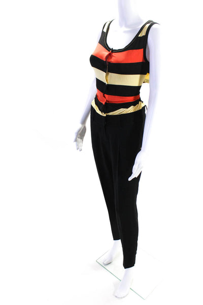 Gizia Womens Open Back Striped Sleeveless Jumpsuit Black Orange Yellow IT 36