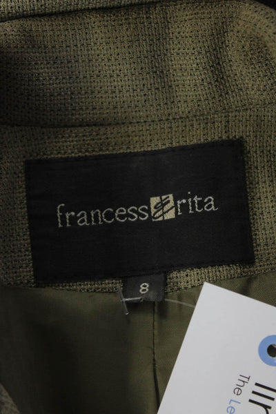 Francess & Rita Womens Notched Lapel Six Button Mid-Length Blazer Green Size 8
