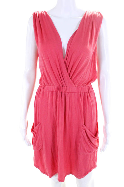 Michael Stars Womens Jersey Knit V-Neck Sleeveless Blouson Dress Pink Size L