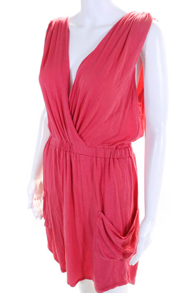 Michael Stars Womens Jersey Knit V-Neck Sleeveless Blouson Dress Pink Size L