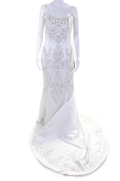 Demetrios Womens Beaded Bodice Sweetheart Neck Long Wedding Gown White Size 10