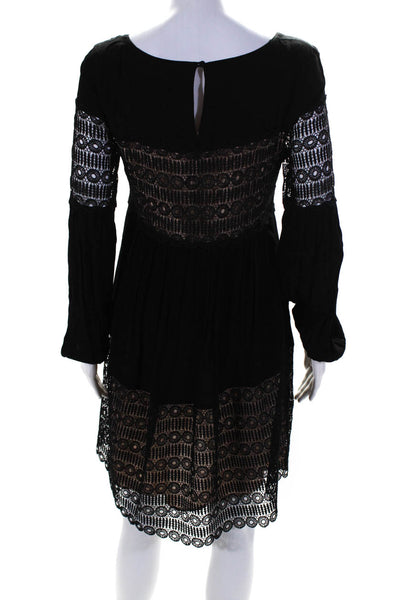 Floreat Womens Patchwork Tiered Embroidered Textured A-Line Dress Black Size 2
