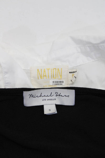 Nation LTD Michael Stars Womens Cotton Round Neck Button Tops White Size S Lot 2