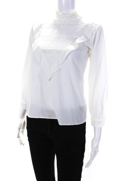 Anne Fontaine Womens Ruffled Lace Round Neck Long Sleeved Blouse White Size 8