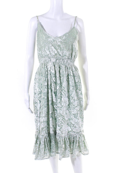 Hemant & Nandita Womens Velvet Metallic Spaghetti Strap Midi Dress Green Size S