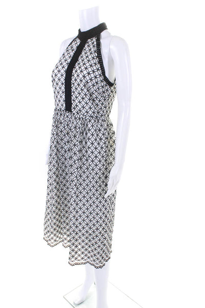 Eri + Ali Womens Lace High Neck Sleeveless A Line Midi Dress White Black Size 8