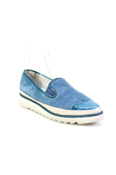 Donald J Pliner Womens Suede Cap Toe Platform Slip On Loafers Blue Size 6M