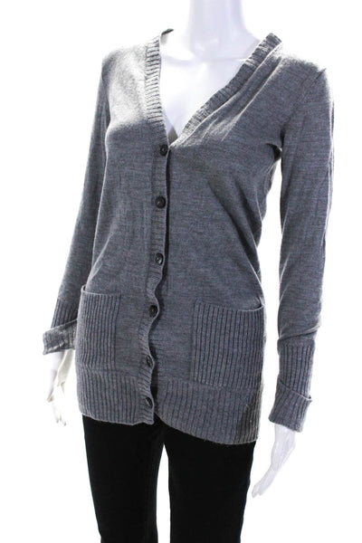 Conquest Womens Wool Long Sleeve Button Up V-Neck Cardigan Sweater Gray Size 38
