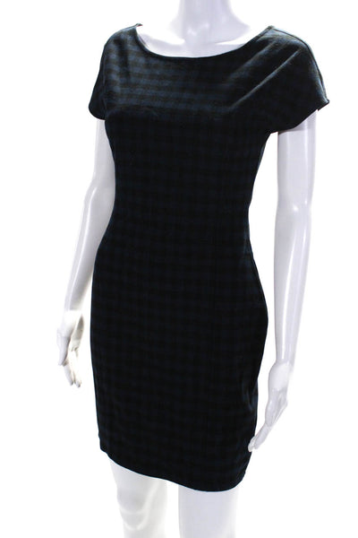 In God We Trust Womens Short Sleeve Checkered Pencil Dress Navy & Black Size XS