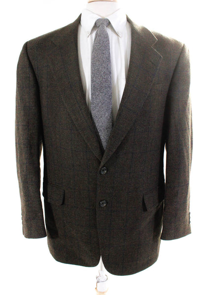 Jack Victor Mens Wool Check Print Two Button Long Sleeve Blazer Green Size 43
