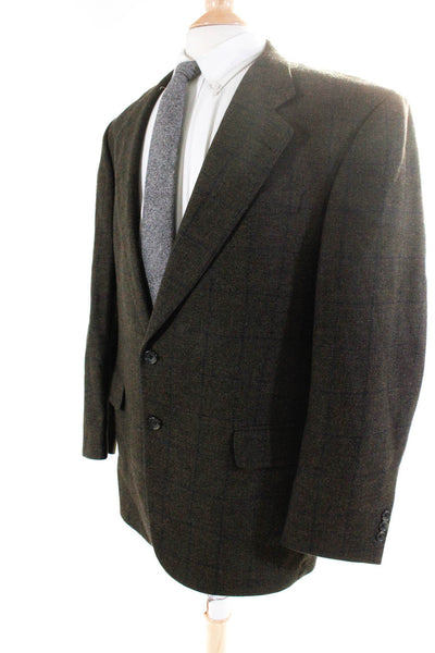 Jack Victor Mens Wool Check Print Two Button Long Sleeve Blazer Green Size 43