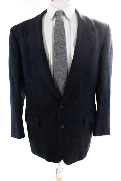 Alexander Julian Mens Wool Check Print Two Button Blazer Jacket Blue Size 42