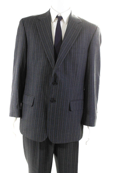 Corbin Mens Wool Pinstripe Print Blazer Pleated Front Trousers Suit Gray Size 42