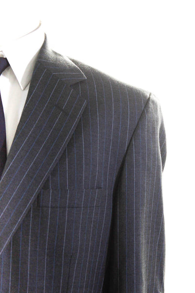 Corbin Mens Wool Pinstripe Print Blazer Pleated Front Trousers Suit Gray Size 42