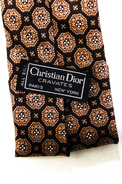 Christian Dior Mens Silk Geometric Print Classic Length Necktie Brown Size OS