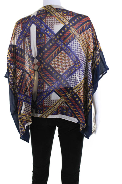 Madison Marcus Womens Silk Short Sleeve Geometric Tunic Top Blouse Blue Size S