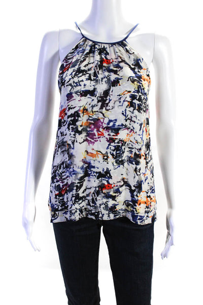 Parker Womens Silk Abstract Print High Neck Sleeveless Blouse Top White Size M