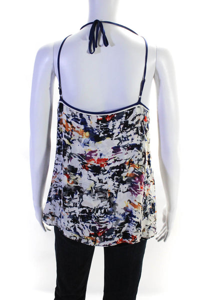 Parker Womens Silk Abstract Print High Neck Sleeveless Blouse Top White Size M