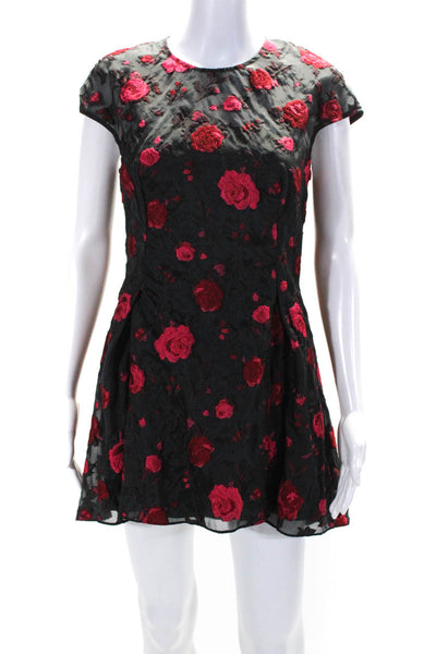 Lela Rose Womens Embroidered Floral Print Pleated Zipped Dress Black Size M