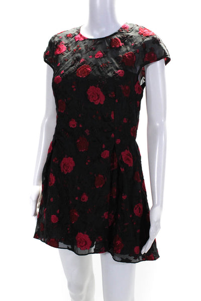 Lela Rose Womens Embroidered Floral Print Pleated Zipped Dress Black Size M