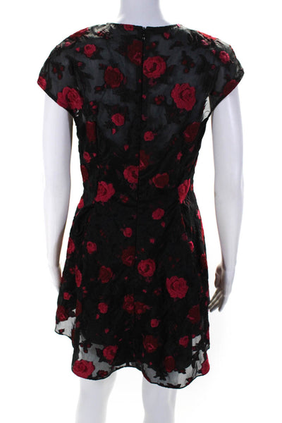 Lela Rose Womens Embroidered Floral Print Pleated Zipped Dress Black Size M