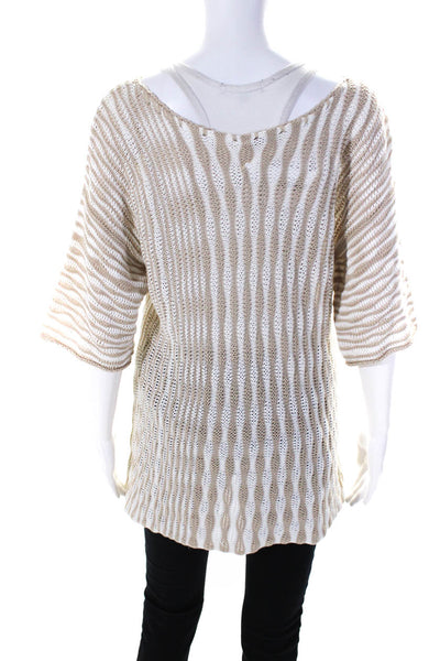 Maria Di Ripabianca Womens Striped Half Sleeved Sweater Brown White Size 12