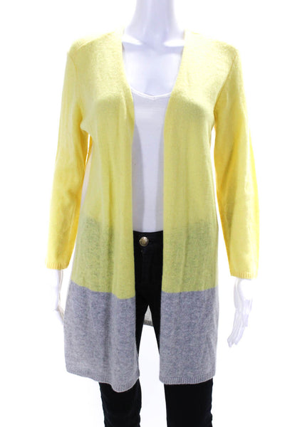 Magaschoni Womens Tight Knit Open Front Cardigan Sweater Yellow Gray Size M