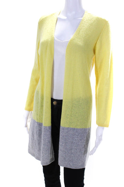 Magaschoni Womens Tight Knit Open Front Cardigan Sweater Yellow Gray Size M