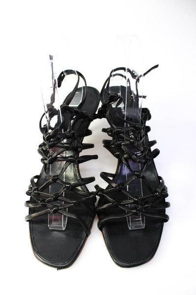 Sigerson Morrison Womens Leather Strappy Slingbacks Sandal Heels Black Size 9