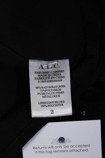 ALC Women's Round Neck Long Sleeves Cinch Waist Wrap Mini Dress Black Size 2