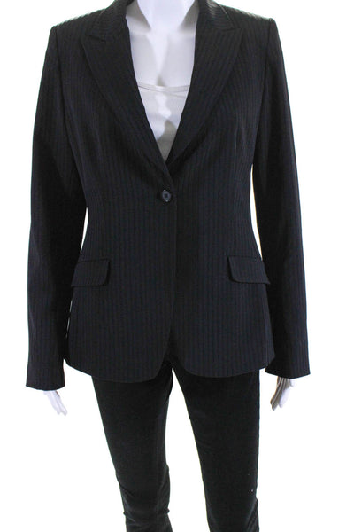 Tahari Womens Striped Print Long Sleeve One Button Blazer Jacket Black Size XS