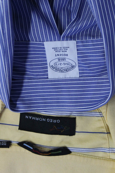 Greg Norman Brooks Brothers Mens Cotton Shirts Yellow Blue Size XL 15.5 Lot 2