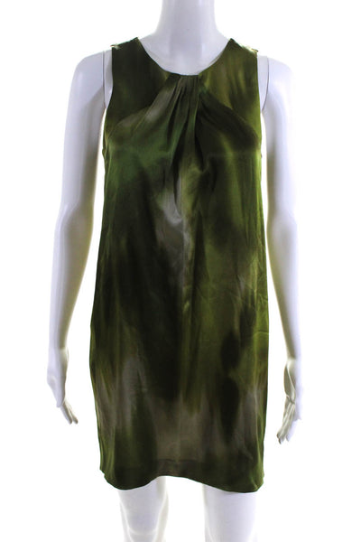 Vince Womens Charmeuse Ruched Bodice Round Neck Mini Tank Dress Green Size XS