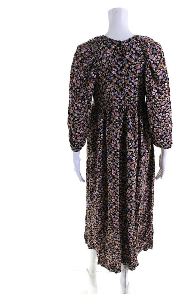 Vue Marelle Girls Long Sleeve Crew Neck Floral Midi Dress Black Multi Size 18