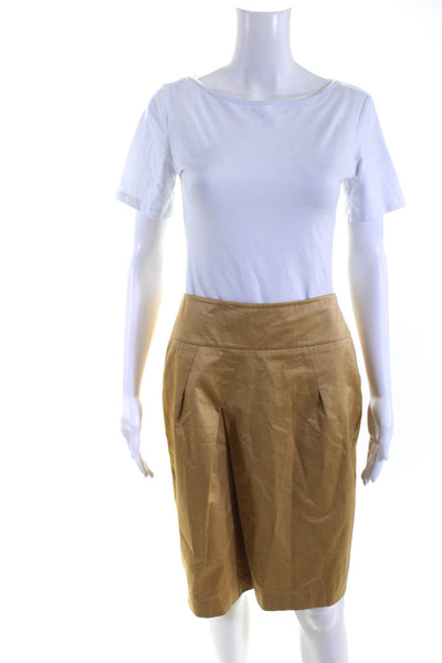 Faconnable Womens Cotton Woven High Rise Knee Length Pencil Skirt Gold Size 6