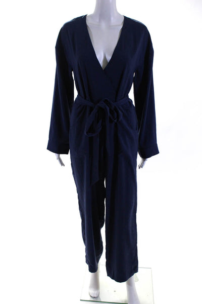 House of Harlow 1960 Women's V-Neck Long Sleeves Wide Leg Jumpsuit Blue Size XS