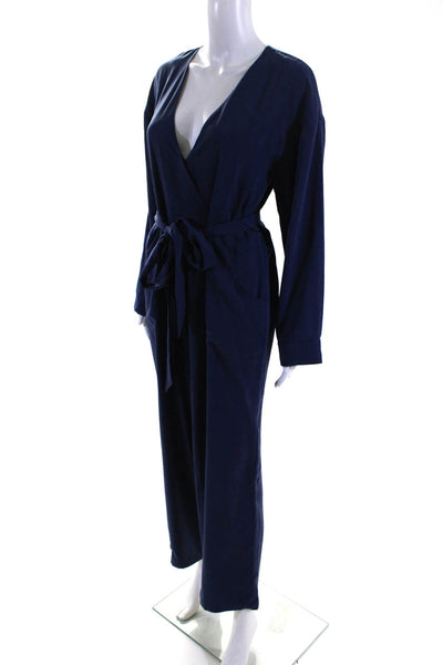 House of Harlow 1960 Women's V-Neck Long Sleeves Wide Leg Jumpsuit Blue Size XS