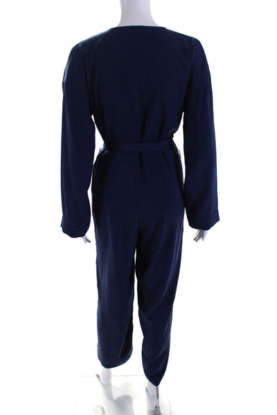 House of Harlow 1960 Women's V-Neck Long Sleeves Wide Leg Jumpsuit Blue Size XS